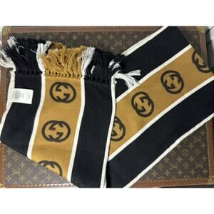 EUC Gucci Unisex GG-Jacquard Monogram Striped Wool Scarf